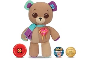 Thready Bear - Interactive 14" Plush Teddy Bear. Make A Wish & Bear Comes to Life. Magical Expressive Button Eyes - Happy, Sad, Winks & Blinks. 70+ Expressions & Reactions. Batteries Included. Ages 3+