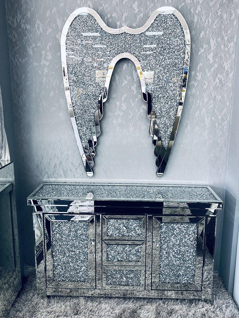 ornament bling diamond gift | crystallized xxl crushed diamond crystal mirrored angel wings hanging wall hung art love home sparkly size : 60 x 40 cms| crushed diamond display |present, home decor