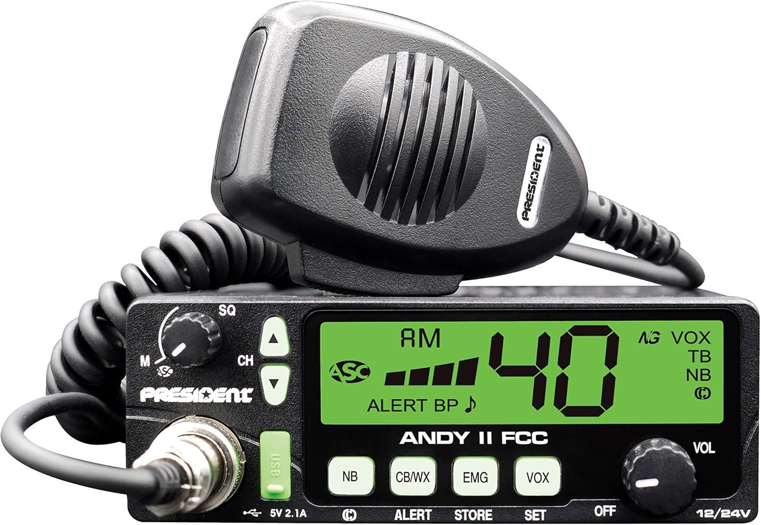 New President Andy II 12/24V FCC CB Radio with Weather Channel/Alert, Scan, USB Port, VOX and Much More!: Car Electronics