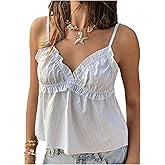 RoseSeek Women's Striped Camisole Tops Frill V Neck Spaghetti Strap Tank Top Summer Cami Shirts