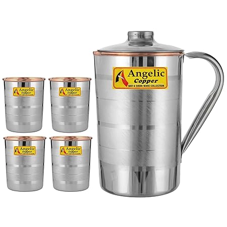 Angelic Copper Designer Steel Jug with Glasses Set, Set of 4, Steel/Copper