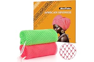 2 Pack Authentic African Net Sponge with Handles, AivaToba Mesh Body Scrubber, Exfoliating Wash Cloths for Body Scrubber, Back Scrub Exfoliating Sponge for Shower Bath, Portable Bath Sponge