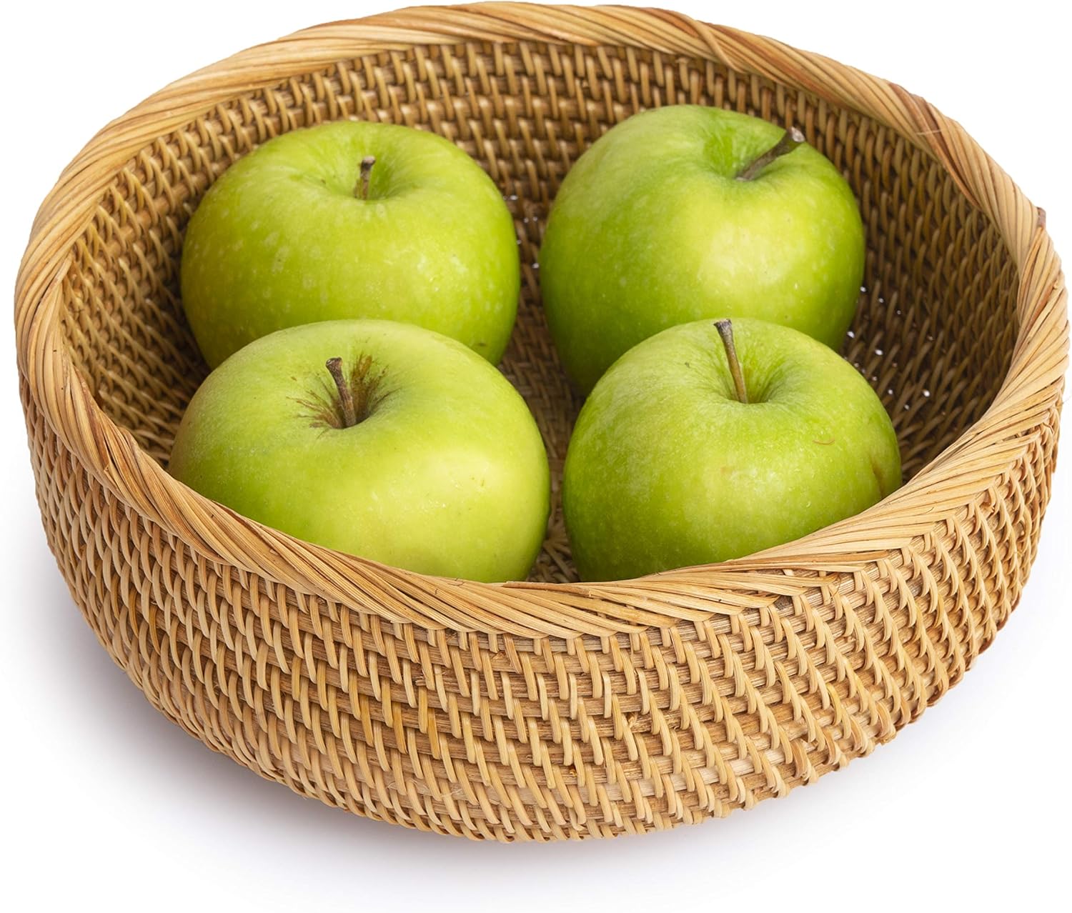 Medium Wicker Sliced Bread Baskets For Fruit Hair Ties Woven Bowl Storage Organizing Kitchen Countertop Bathroom Furniture Natural Rattan Round Basket Serving Bowls Chips (M: 9.1