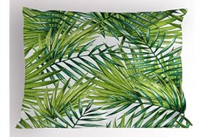 Ambesonne Plant Pillow Sham, Watercolor Tropical Palm Leaves Colorful Illustration Natural Feelings, Decorative Standard King Size Printed Pillowcase, 36" X 20", Lime Green
