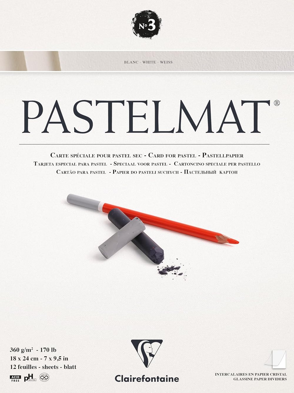 Clairefontaine Pastelmat Pad White 360g 18x24cm 12 sheets