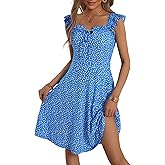 HUHOT Summer Sun Dresses for Women 2025 Adjustable Square Neck Sleeveless Midi Floral Graduation Beach Casaul Sundresses