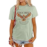 MAPICK Women Vintage Free Bird Graphic T-Shirts Band Music Tees Short Sleeve Tee Tops Country Concert Clothing