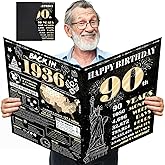 Kowlone Large 90th Birthday Card for Men Women, Happy 90th Birthday Decrotations Black Gold, Giant Guest Signature Book, Back in 1936 Big Oversized Bdy Greeting Card Ideas Gift for Party Favors