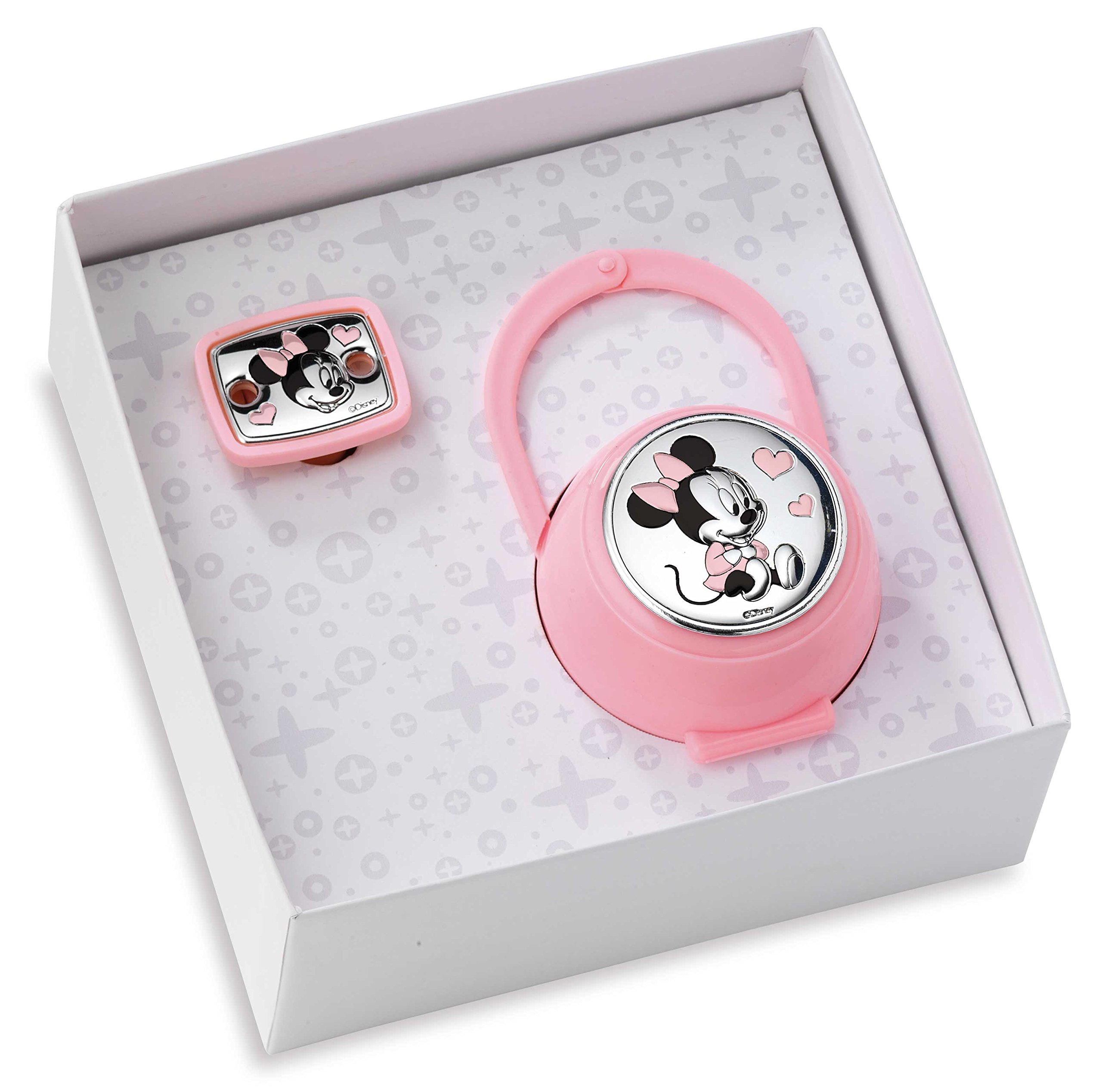 VALENTI & CO. Disney Pacifier Clip, Dummy Chain with Silver Box for Newborn Birth or Christening, Pink, One Size