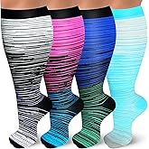 TZYSOKC 4 Pairs Plus Size Compression Socks for Women and Men 20-30 mmHg Wide Calf Extra Large for Circulation Support