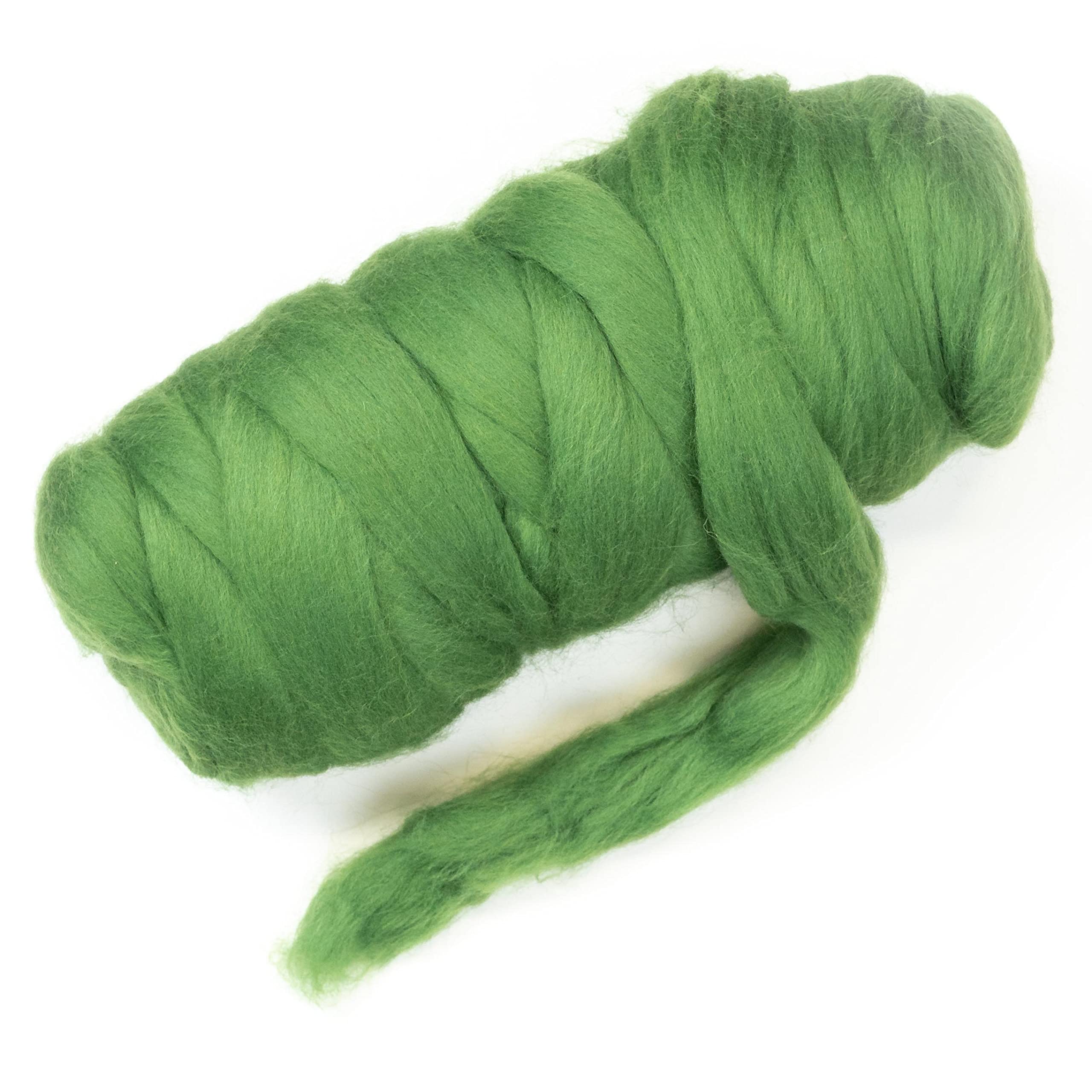 Kondoos Colored Natural Wool roving, 455 gr (1 lb). Best Wool for Needle Felting, Wet Felting, handcrafts and Spinning. (Grass Green, 1 lb) — image 1