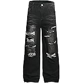 QIMYUM Men's Wide-Leg Baggy Flex Jeans Relaxed Loose Fit Long Denim Pants