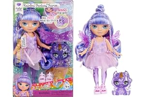 Rainbow High Littles Rainbow Fantasy Fairies + Pet – Amethyst, Purple 5.5" Posable Small Doll & Fantasy Pegasus Unicorn Pet with Interchangeable Fairy Wings, Kids Gift 4+