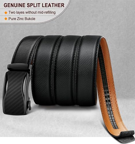 BULLIANT Men's Genuine Leather Ratchet Belt - 1 3/8" Width Dress Belt, Trim To Fit (Black/Brown) - View #8