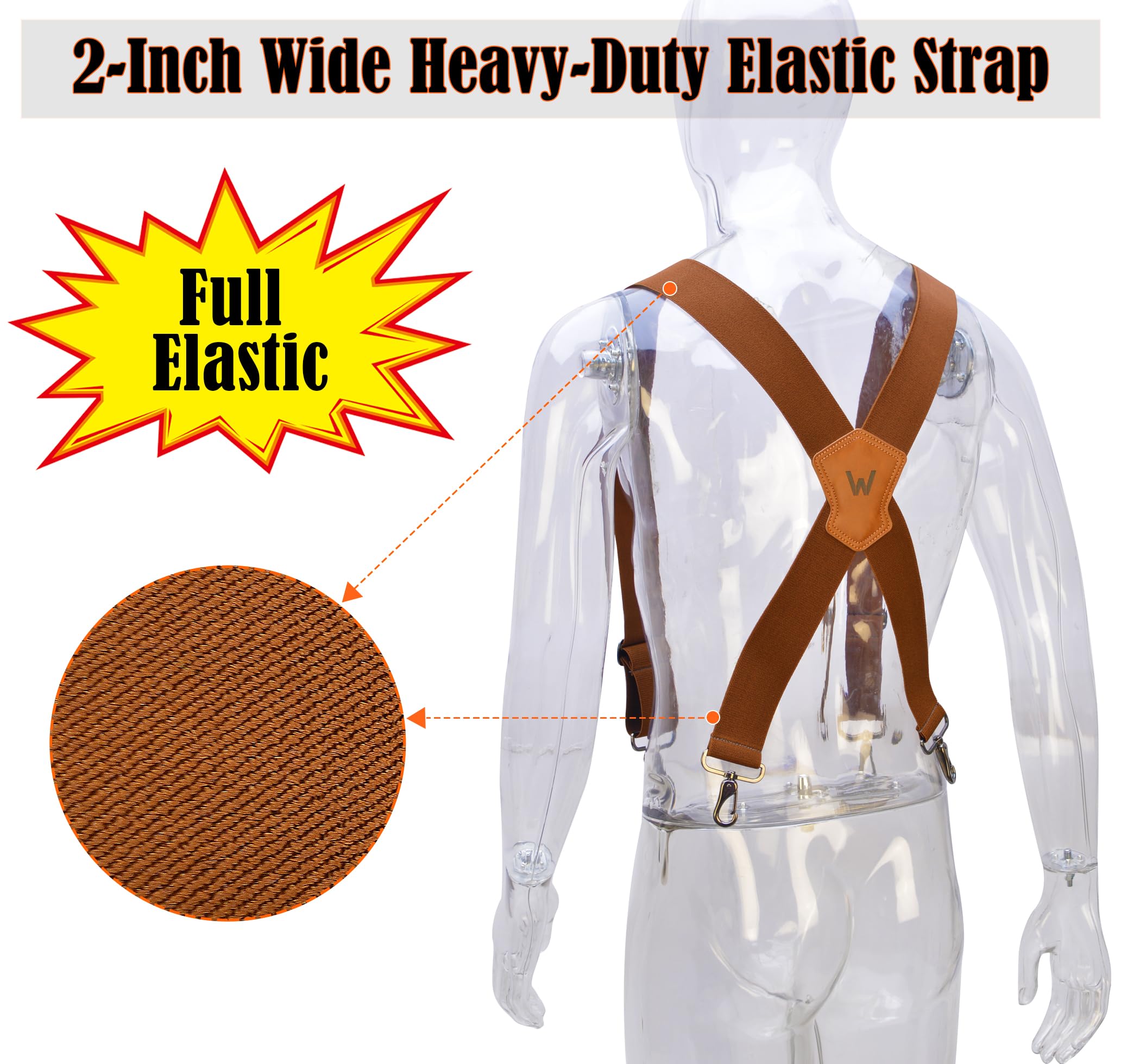 WELKINLAND Heavy-Duty 2Inch-Wide Full-Elastic Work Suspender For Jeans