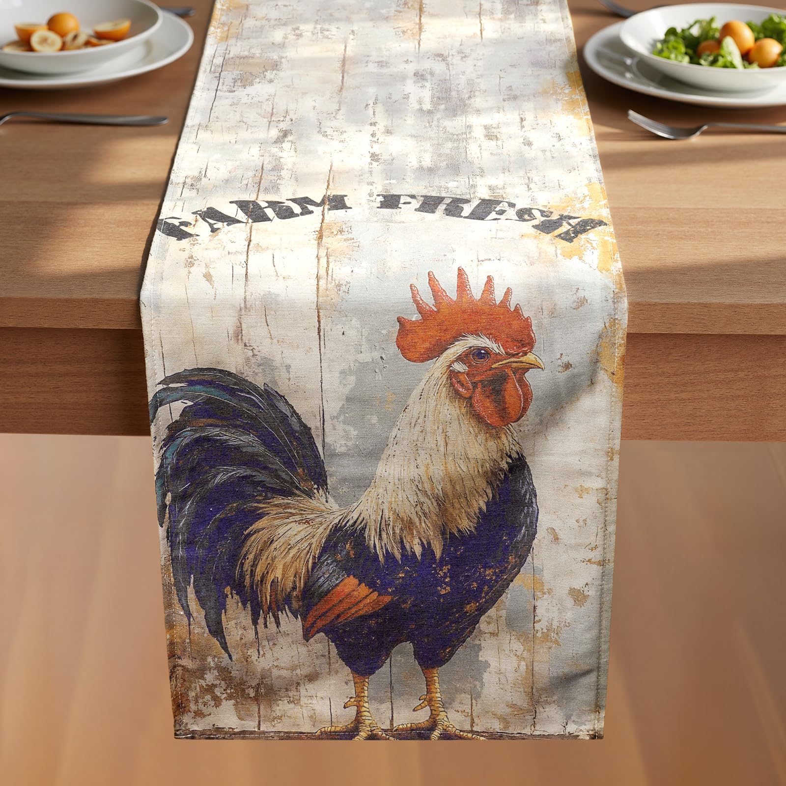Photo 1 of ?VIV CHERBL Fall Table Runner with Farm Fresh Rooster Design,Thanksgiving harvests Farmhouse Style Autumn Table Decoration for ?Dining? Party and Home ?Decor, 72x13 ?inches