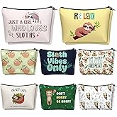 Bulyoou 16 Pack Sloth Cosmetic Bags for Women Girls Sloth Lover Gift Canvas Makeup Bags Fun Animal Zipper Pouches for Travel Toiletry Organizer Theme Party Favors
