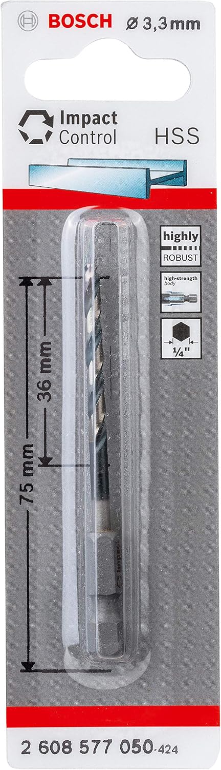 Bosch Professional Impact Control HSS Twist Drill Bit (for metal 3.3 x 36 x 75 mm, accessories for impact drills)