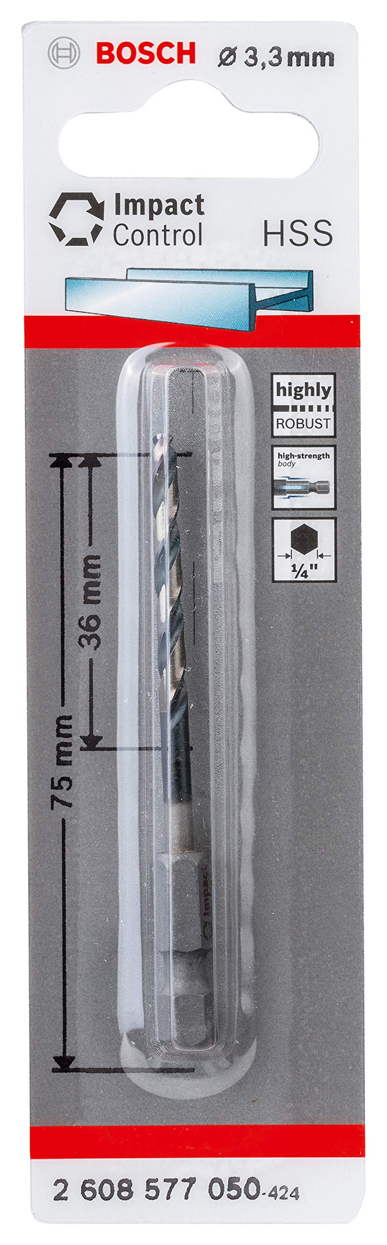 Bosch Professional Impact Control HSS Twist Drill Bit (for metal, 3.3 x 36 x 75 mm, accessories for impact drills)