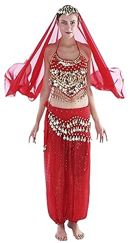 Bollywood Kostüm Damen Fasching Kostüm Indische Kleidung Bauchtanzkostüme Rot Hose Oberteil