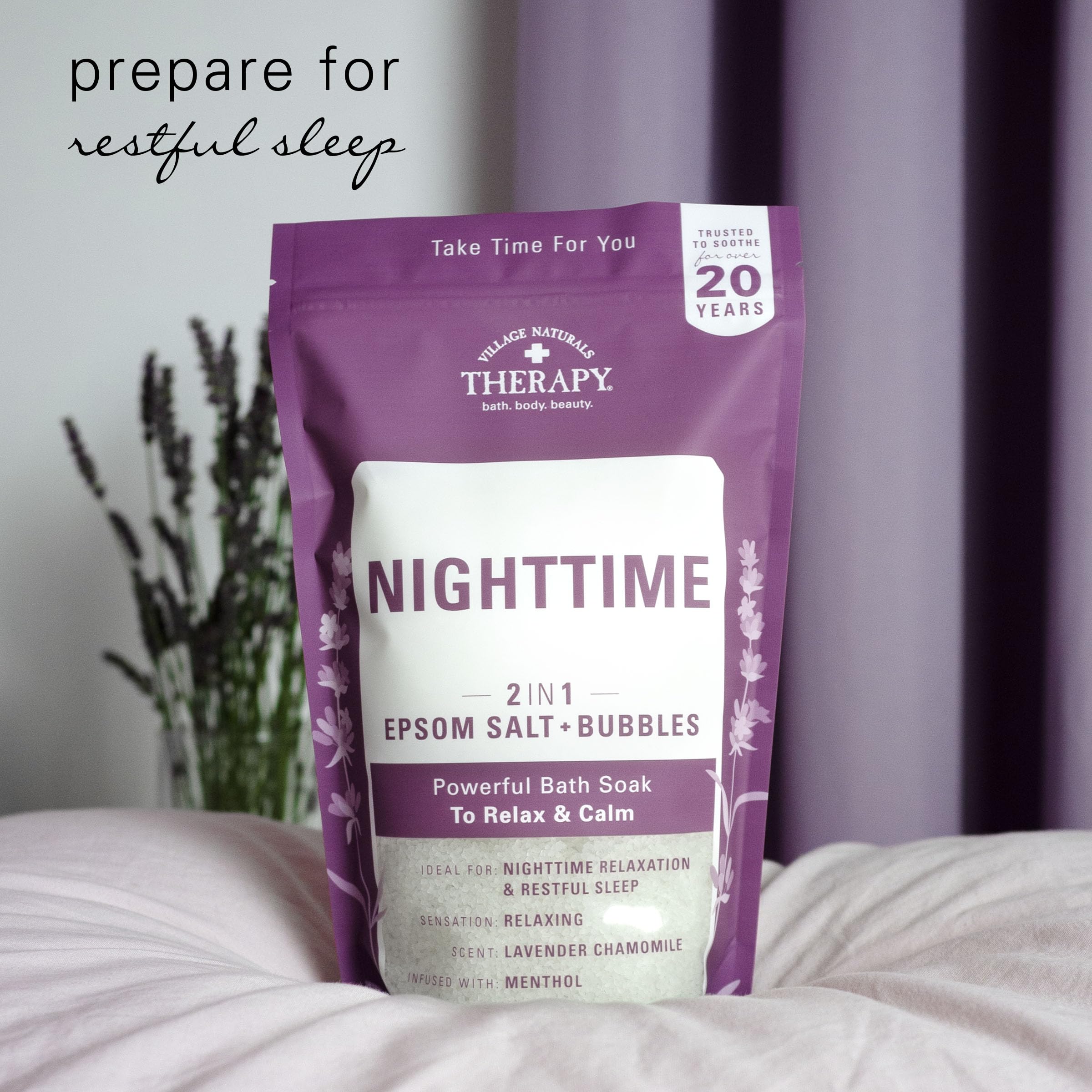 Village Naturals Therapy Nighttime Foaming Epsom Soak, 36 Oz, Pack of 3