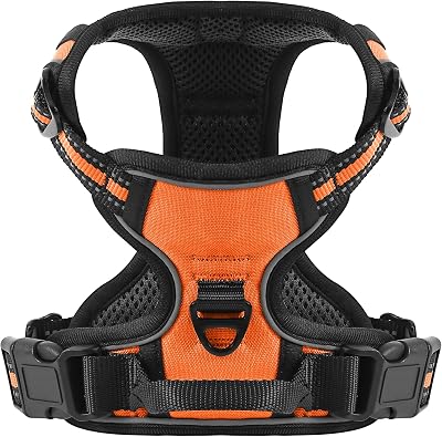 Belababy Dog Harness Reflective No Pull Front Clip Adjustable Orange XL