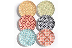 Metahom Salad Plates, Dessert Plates 8 Inch, Colorful Ceramic Plate Set for Pasta, Pancakes, Steak, Set of 6, Dishwasher & Mi
