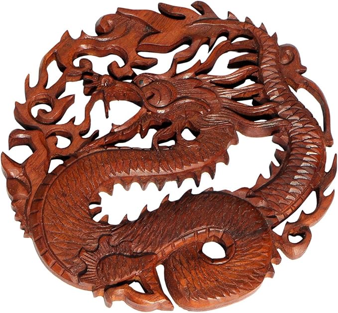 Amazon.de: Schönes Drache Holz Relief Wand Deko Dragon Feng Shui ...