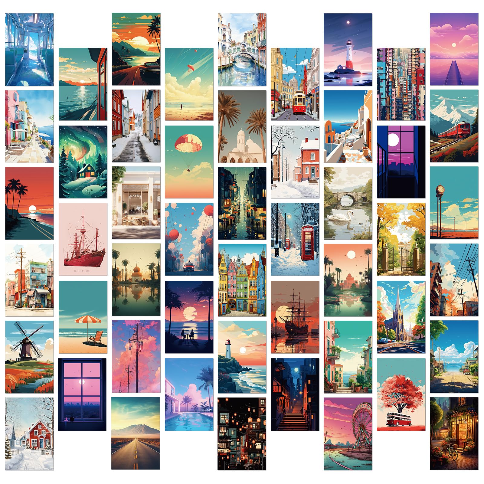 50 Pcs Street View Postcards - Street View Art Cards,Urban Landscape Design,for Wall Decor, Scrapbooking, Travel Greetings & Home Decoration