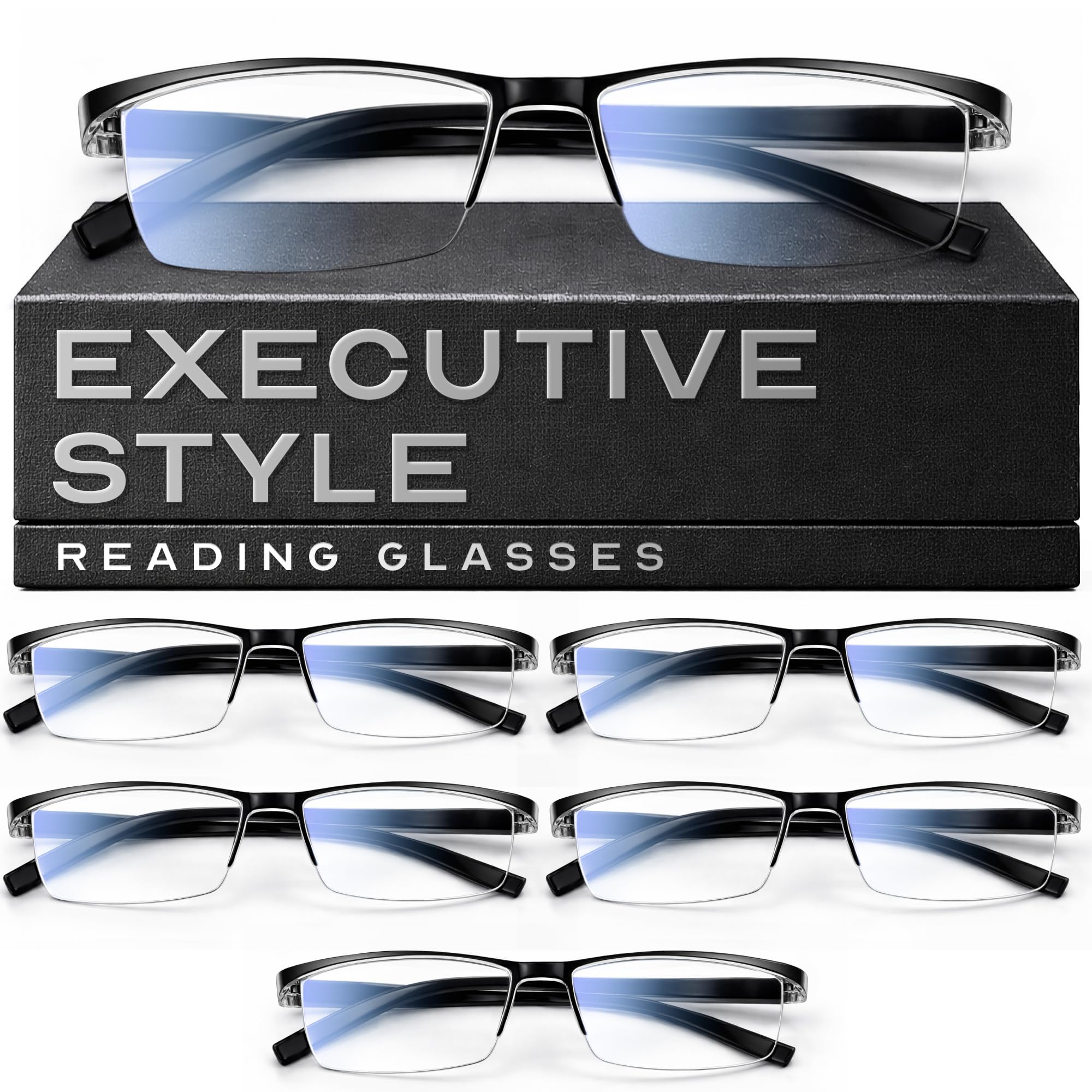 Photo 1 of Gaoye 6 pack 1.25 Executive Style Reading Glasses Men - Durable Readers with Blue Light Filtering- Comfortable Fit with TR90 Frames