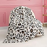 Juicy Couture Doodle Cheetah Heart 50" x 70" Plush Throw Blanket, White - Decorative Blankets for Sofas, Throws for Chairs, and Beds