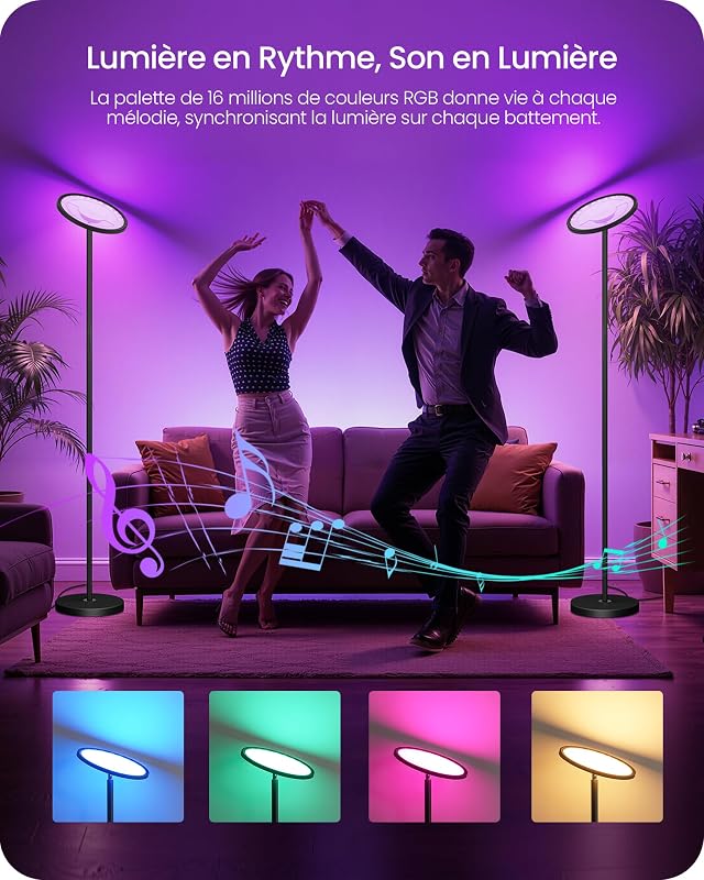 Compatible avec Alexa, Sync. Musicale, 30 W, Lumineuse Ajustable de 10-100%, Minuterie, pour Salon, Noir