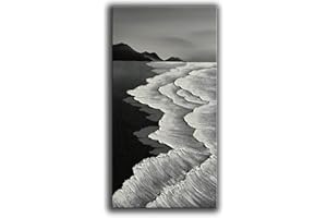 JELRINR 24x48inch Handmade Contemporary Art Oil Painting On Canvas Texture Black and White Canvas art Abstract Ocean Wave Beach Landscape Artwork Home Wall Art Deco