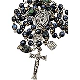 Bless And Heal Me St Jude Raphael Lourdes Blue Tiger Eye Vintage Bronze Rosary