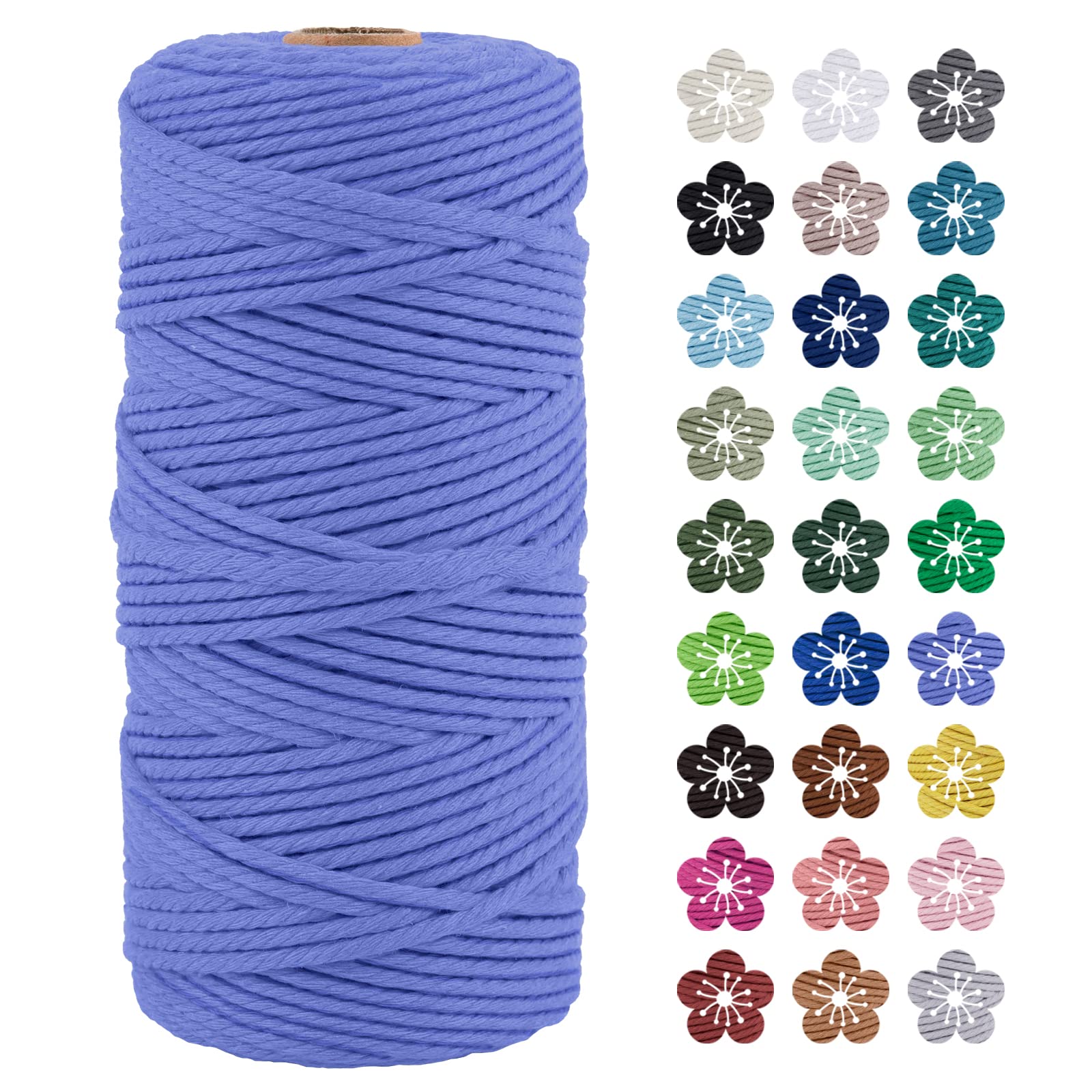 LEREATI Macrame Cord 3mm x 100m, Thick Macrame Rope Natural Cotton Rope Craft String, 4 Strand Twisted Cotton Cord Yarn for DIY Plant Hanger, Wall Hanging, Christmas Decoration (Haze Blue) — image 1