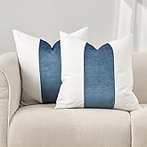 EVERGRACE x Kinsey Walsh Signature Velvet Panel Cotton Pillow Covers Set of 2, Decorative Pillow Covers 20"x20" for Couch, Square Cushion Cases for Sofa Bedroom Living Room, Blue Topaz