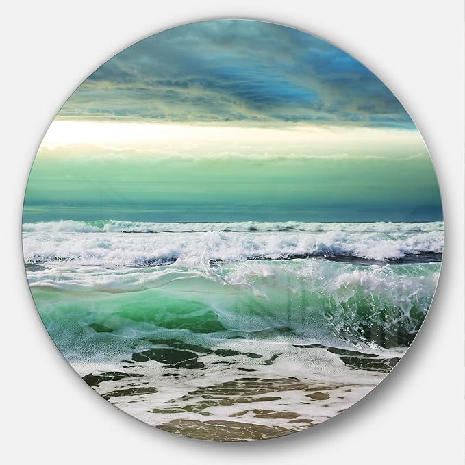 Designart mt10398 °C23 Verde Espuma diseño de Olas y Cielo Azul Orilla