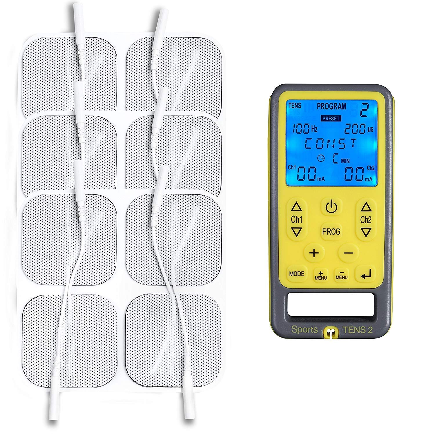 TensCare Sports Tens + 1 Pack of 12 Electrode Pads- TENS + EMS Muscle Stimulator in one unit, 55 programs including Pain Relieve, Muscle Toning and Massage, Dual Channel, for Professional and Home Use