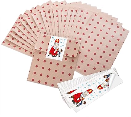 Piccoli Segnaposto Natalizi.10 Piccoli Sacchetti Di Carta Marrone Natalizi Sacchetti Regalo Con Pois Rossi 13 X 18 Cm