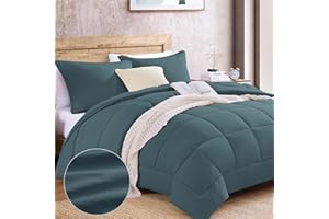 Monbix Queen Size Comforter Sets,Queen Bedding Set 3 Piece, All Seasons Comforters,Fluffy Bed Set Warm Bed Set Queen with Shams (Dark Green, Queen, 90''x90'')