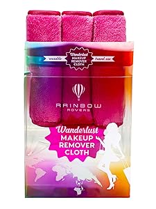 RAINBOW ROVERS Set of 3 Makeup Remover Wipes | Reusable & Ultra-fine Makeup Towels | Suitable for All Skin Types | Removes Makeup with Water | Free Bonus Waterproof Travel Bag | Hot Pink