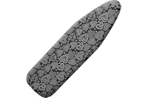 Pottwal Premium Ironing Board Cover for Quick and Easy Ironing, Suitable for Steam Irons, Black Heart, 18" x 49" (Larger)