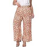 Agnes Orinda Plus Size Palazzo Pants for Women Floral Print High Waist Trousers Wide Leg Pants with Pocket