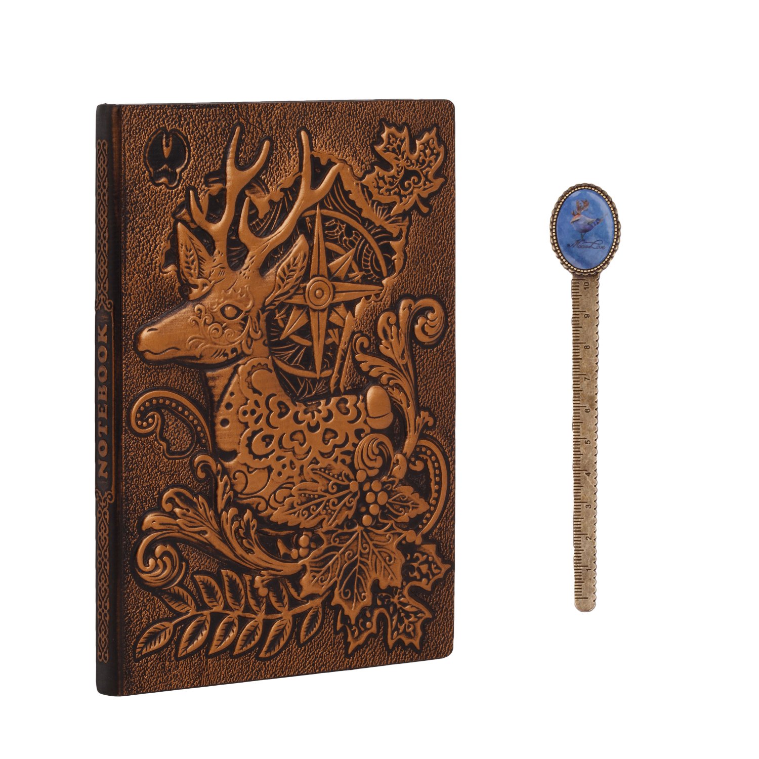 IPENNY A5 Vintage Leather Notebook 3D Embossed Cover Journal with Bookmark Diary Padded Front & Hardback Cover Copper Travel Diary Retro Privacy Notebook Anniversary Birthday Xmas Gifts for Men Women