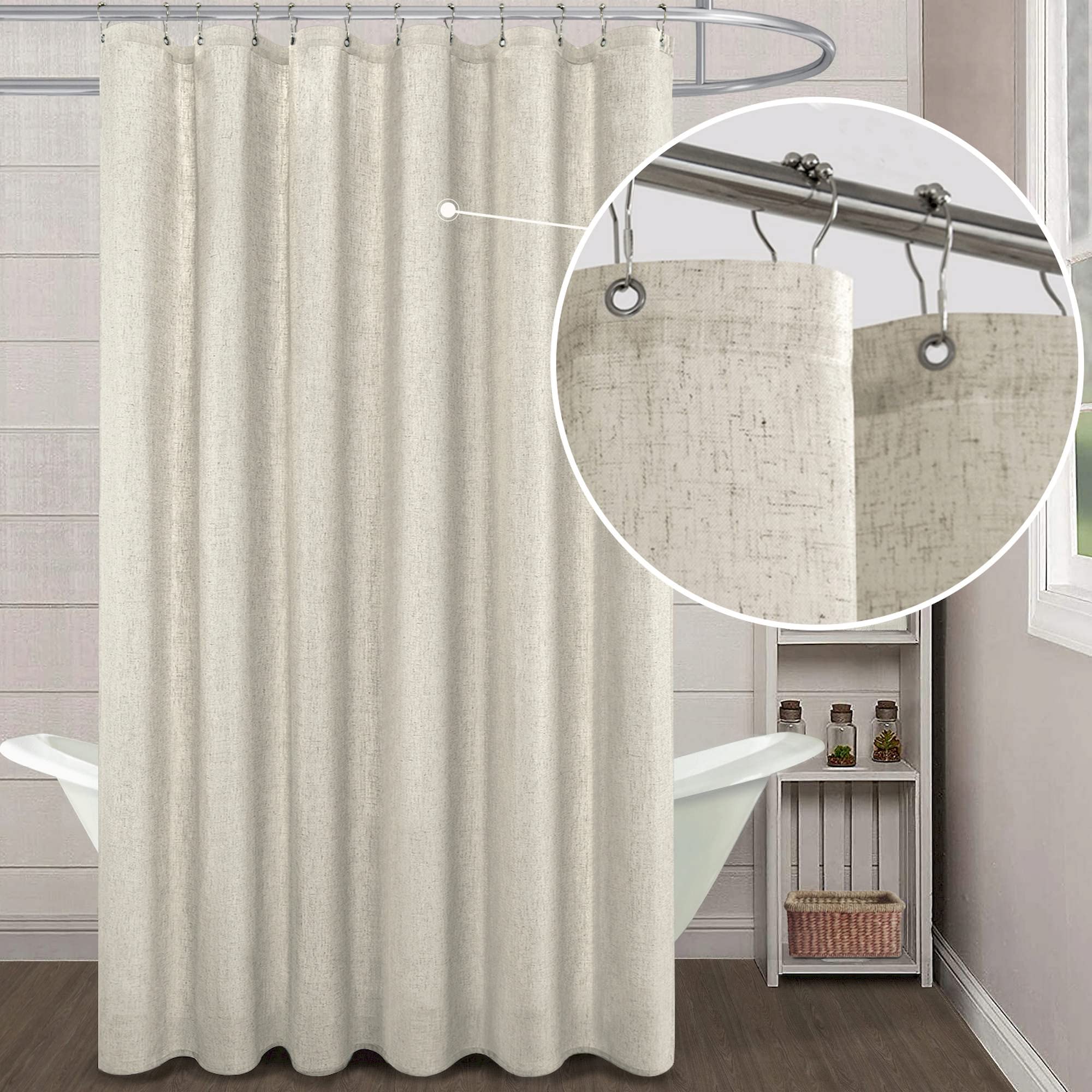 Photo 1 of KOUFALL Linen Waterproof Linen Fabric Shower Curtain 72x96 Inch Length