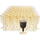 MATANA 50 Gold Glitter Plastic Wine Glasses for Weddings, Birthdays, Bridal Shower & Parties, 6oz - Sturdy & Reusable
