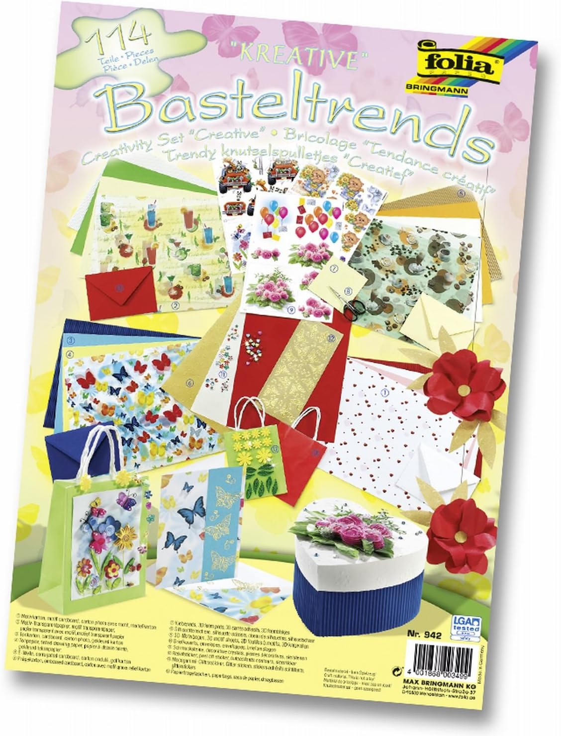 folia 942 - Basteltrends Kreativ, 114 Teile - Kreativset für Kinder und Erwachsene mit verschiedenen Trendmaterialien