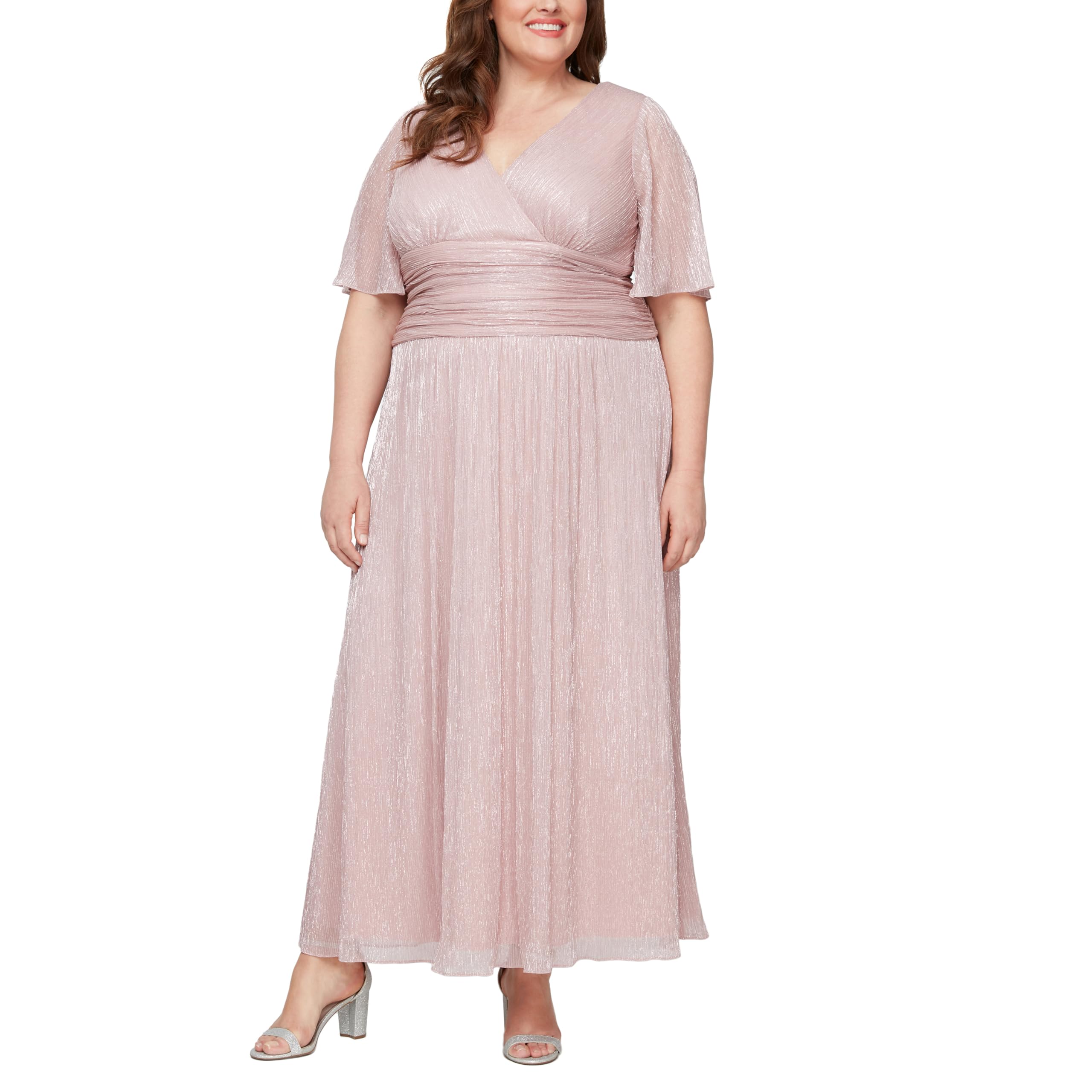 S.L. FASHIONS Women’s Long A-Line Mother of The Bride Dress with Ruched Waist (Plus Size), Faded Rose