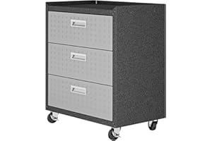 Manhattan Comfort Fortress Collection Convenient Durable Mobile Garage Chest Great for Tools and Supplies, Dark Charcoal Gray/Silver