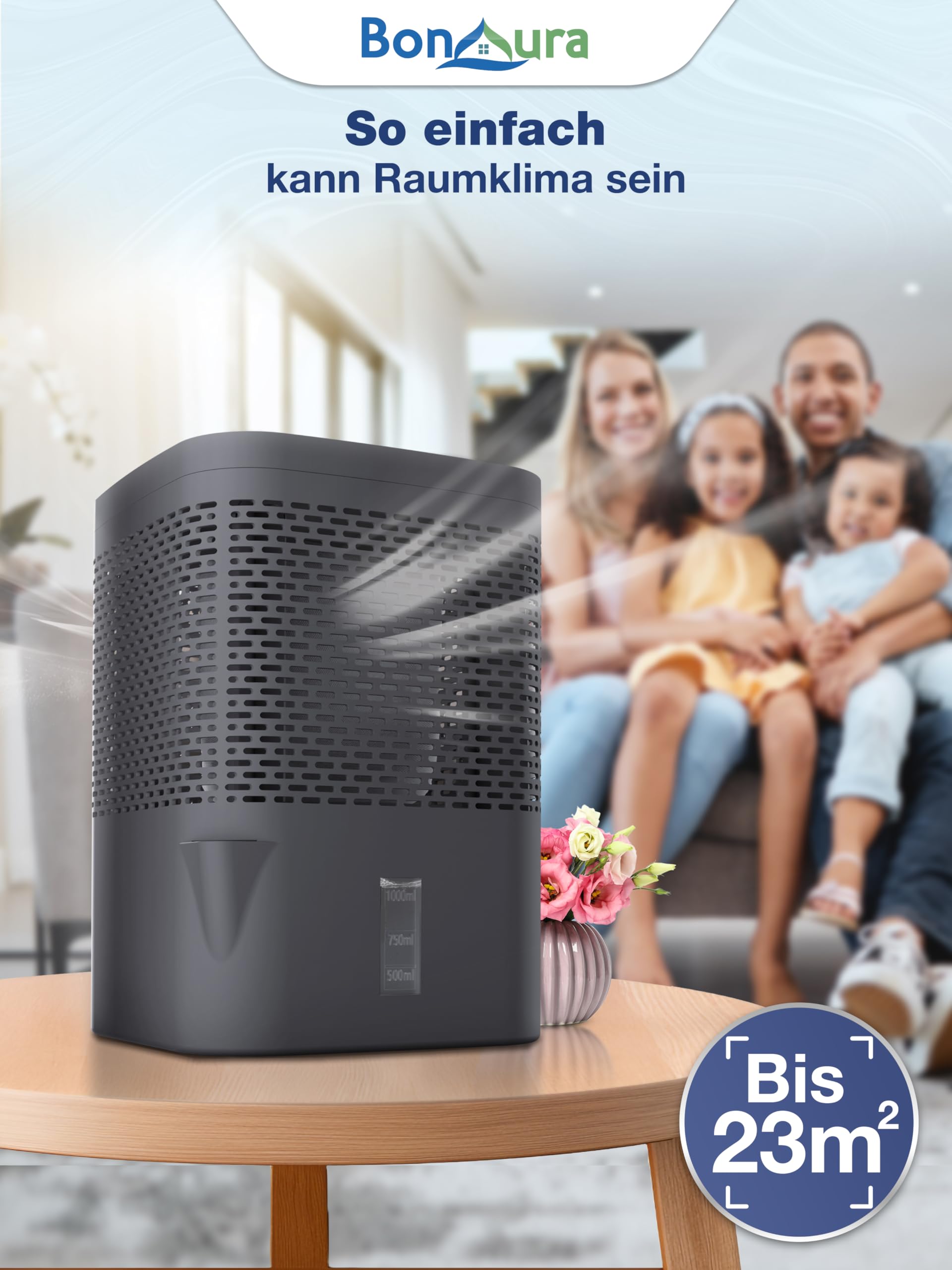 BonAura® Luftentfeuchter ohne Strom - Raumentfeuchter für Keller, Bad uvm. - 680g Luftenfeuchter Nachfüllpack inklusive - Entfeuchter und Luftentfeuchter Granulat im Set - Schutz vor Schimmel 3
